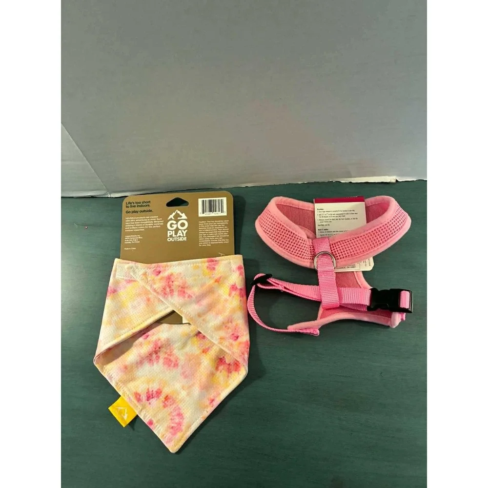 Coastal & Hound2O Dog Harness and Cooling Bandana‎ Set XS Pink Tie Dye NEW